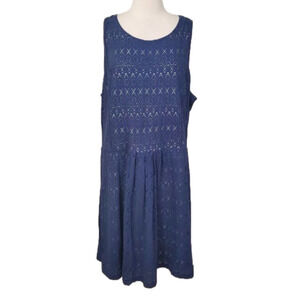 𝅺GAP Sleeveless Blue Eyelet Dress A-Line Tie Back sz XXL 2XL